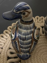 LOT OF 4 TONALA MEXICAN FOLK ART POTTERY FIGURES BRASS DUCK TOUCAN