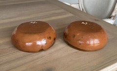 Set of 2 – Fish Folk Art Terracotta Pottery Bowls – 6.5” – Mexico – Signed A.C.