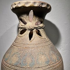 Rustic Clay Pottery Table Top Chiminea With Metal Stand