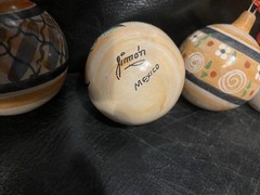 5 Mexico Tonala Pottery Christmas Ornament Signed Jimon Floral Design 3.75″