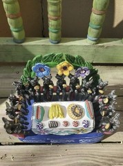 Mexican Folk Art Pottery Last Supper Black Devil Ocumicho Hand Painted Clay