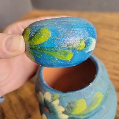 Mexico souvenir pottery hand painted blue set Of 3 tiny Collect Flower Pot Red C