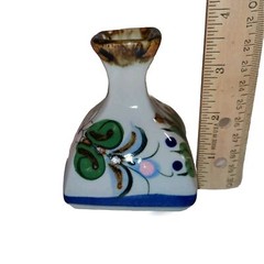 Mexican Pottery Bud Vase Small Signed Mex Reyna Hand Painted Floral Art Mexico