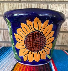 Lg MEXICAN TALAVERA Folk Art POTTERY SUN FLOWER POT PLANTER CERAMIC RARE #2