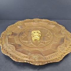 Vintage Brass Aztec Mayan Charger Tray Wall Art Plate With 3D Figure 15.5″ Dia