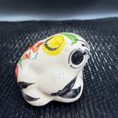 Mexican Folk Art Pottery Frog Figurine Hand Painted Floral Ceramic Tonala 1.5″