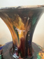 Vintage Oaxacan Mexican Drip Glazed Floral Pottery Pitcher Ewer Jug 12″