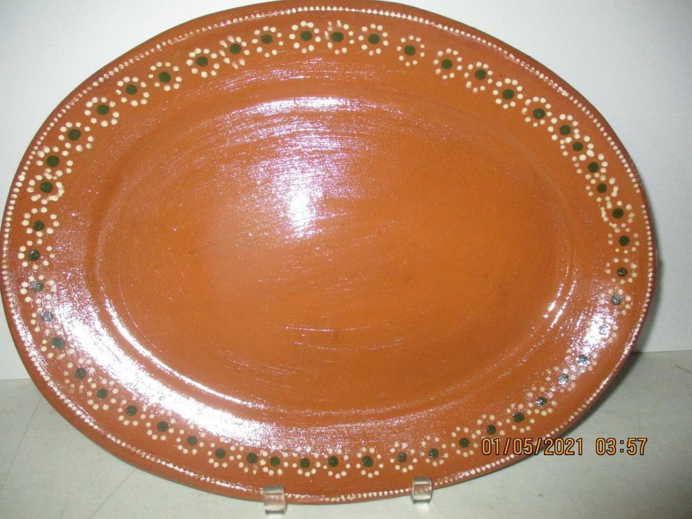 Handmade Floral Pottery Oval 15″ Serving Tray Made in Mexico