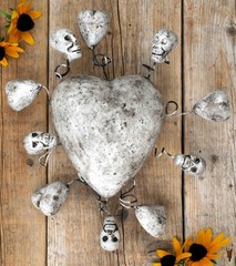 White Heart Skulls Day of the Dead Clay Handmade Rafael Pineda Mexican Folk Art
