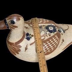 🦆 VTG Mexican Tonalá Pottery Duck Hand-Painted Folk Art Sculpture Signed 12″