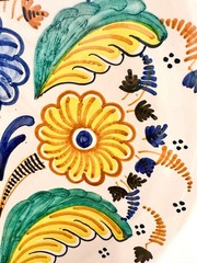 Vintage Hand Painted Spanish Folk Art Pottery Wall Plate Signed España Floral