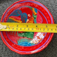 Talavera Mexican Pottery Footed Bowl Bird Floral Hand Painted Vibrant Colors