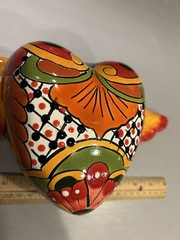 Vintage Hand Painted Handmade in Mexico Ceramic/Clay Heart with Wings W/ Sticker