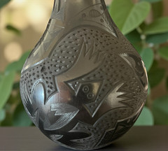 Mata Ortiz Pottery Eduardo Quintana Black On Black Iguana Gecko Lizard Mexican