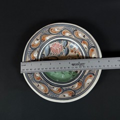 Vintage Mexico Pottery Plate Hand Painted Bird Floral Burnished Clay 8.5″