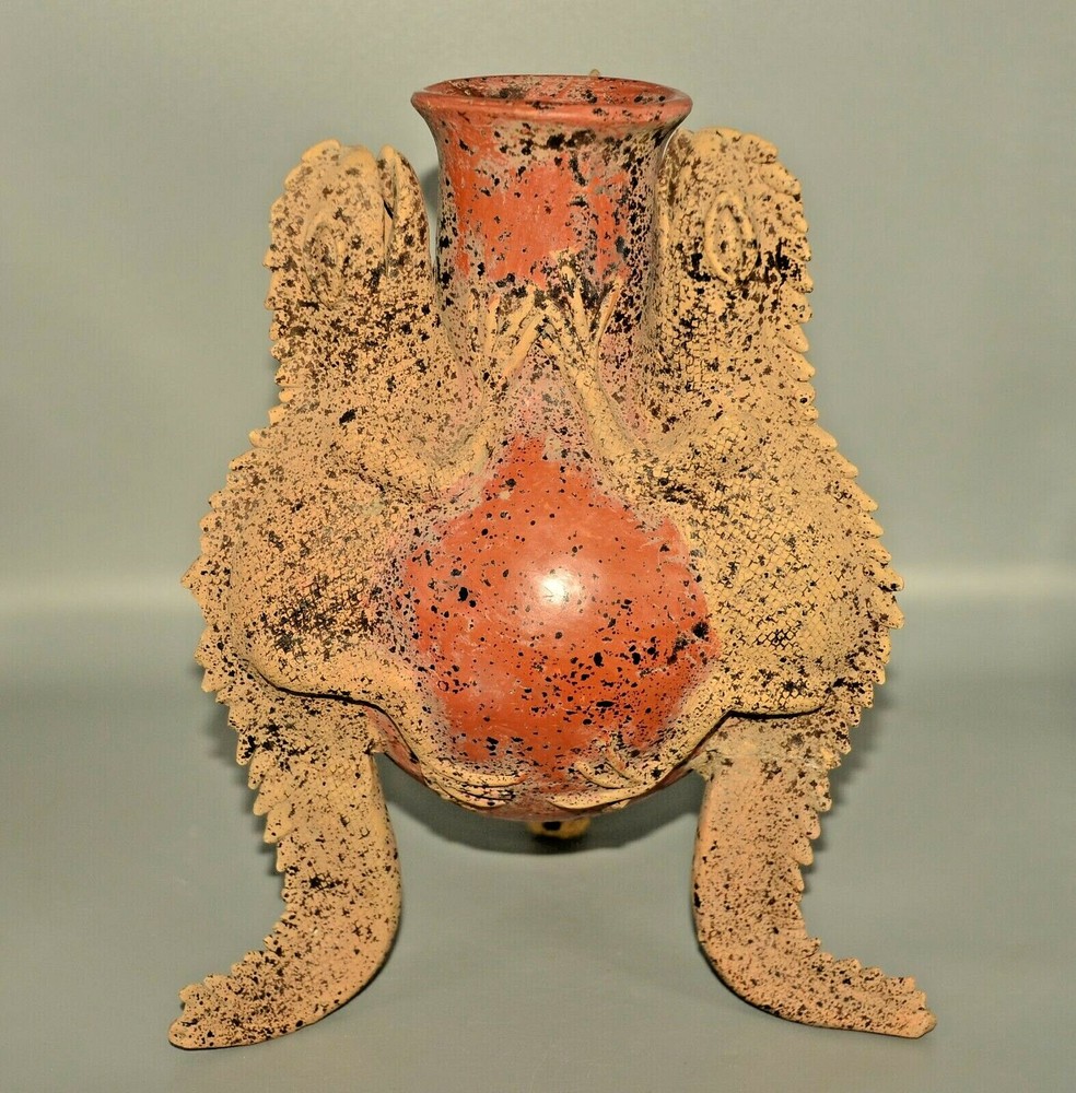 MAMA MONO Original Vintage Mexican Pottery Huichol Reptile Statue Sculpture Vase