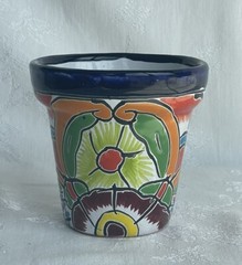 Talavera Mexican Art Pottery Flower Pot Planter Handmade Folk Art Signed