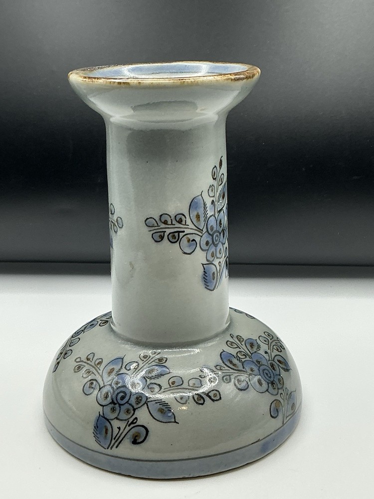 933Ken Edwards Mexican Pottery Single Candle Stick – Signed Vintage Blue Florals