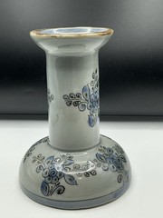 933Ken Edwards Mexican Pottery Single Candle Stick – Signed Vintage Blue Florals