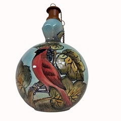 Talavera Tabletop Oil Lamp Cardinal of Peace VTG Artist Sign Outdoor Patio Torch