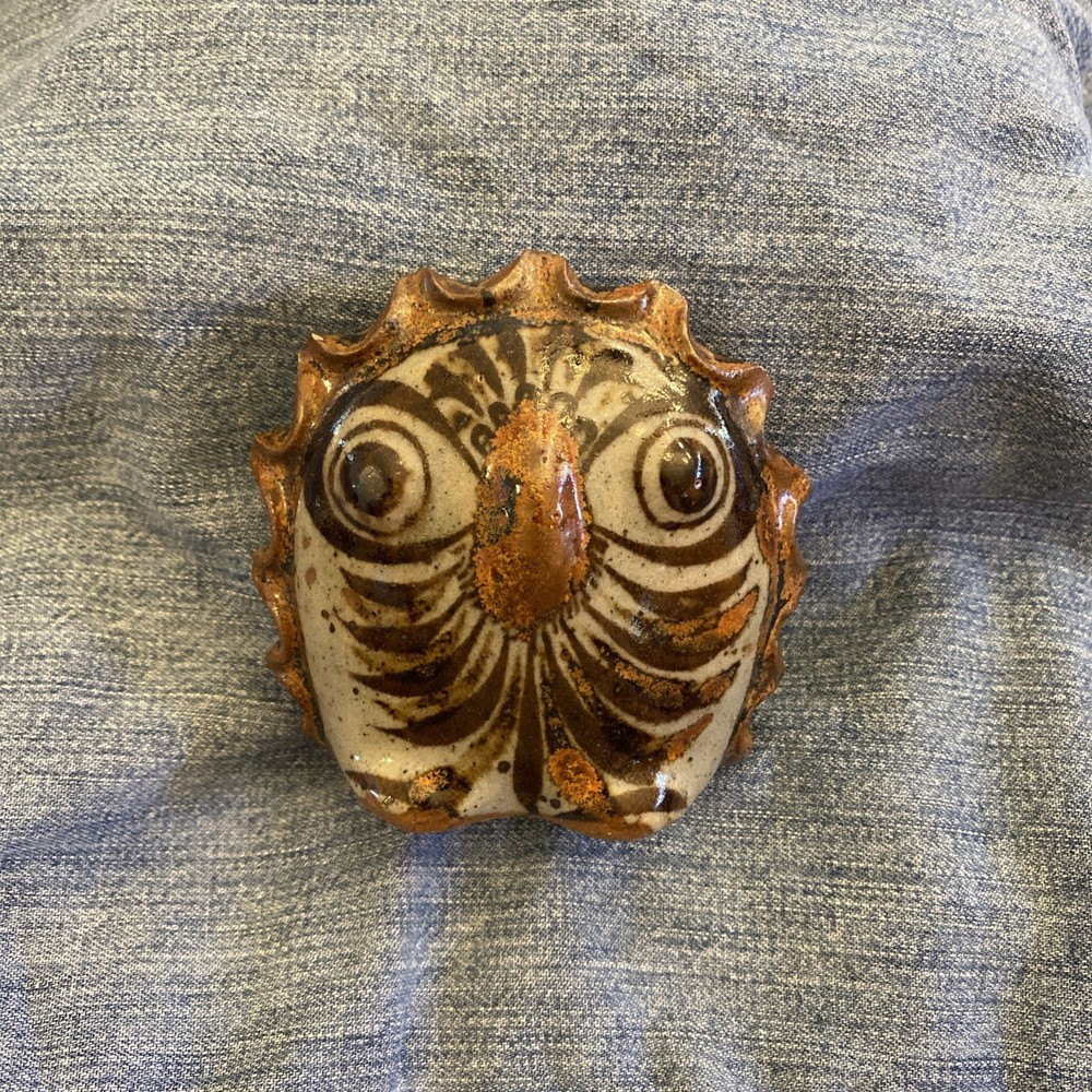 Tonala Owl Figurine Mexican Folk Art MCM Pottery Handmade Painted Plants Bird