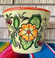 Lg Mexican Ceramic Flower Pot Planter Folk Art Pottery Handmade Talavera L#15