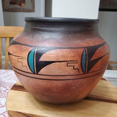 Large Mexico Pot with Stand Made in Mexico Turquoise Accent