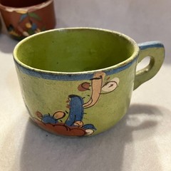 Vintage Mexican Tlaquepaque Pottery Mug Set of 4 Folk Art Style
