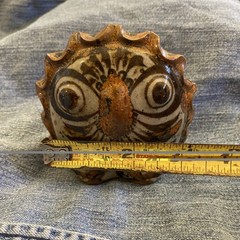 Tonala Owl Figurine Mexican Folk Art MCM Pottery Handmade Painted Plants Bird