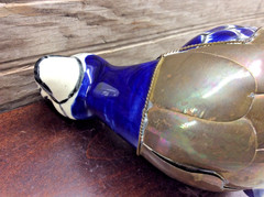 Mexican Tonala Ceramic And Brass Pottery Duck Decor Cobalt Blue Vintage 6″ x 5″