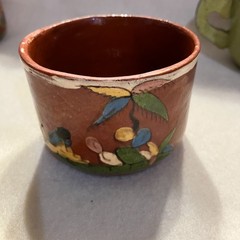 Vintage Mexican Tlaquepaque Pottery Mug Set of 4 Folk Art Style