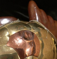 Brass & Ceramic Armored Fish Pottery Figurine Metal Vintage