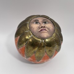 Sergio Bustamante Anthropomorphic Sun Face Ceramic & Brass Sphere Sculpture
