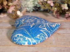 Sm Sz Heart Turquoise & Beige Clay Handmade Hummingbirds Mexican Folk Art Love