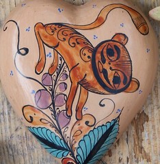 Hand Painted Clay Heart Shapeshifter Nagual Medrano Mexico Folk Art Love Token