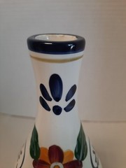 Talavera Hand Painted Tabletop Vase Floral White Blue Green 9”