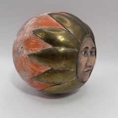 Sergio Bustamante Anthropomorphic Sun Face Ceramic & Brass Sphere Sculpture