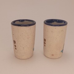 Tonala Mexican Pottery Dolphin Shot Glasses Set of 2 Signed Mexico C.O.