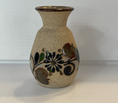 Vintage Tonala Bud Vase Mexican Folk Art Pottery Floral Sandstone Signed