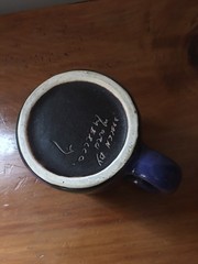 Mara Mexico Pottery Butterfly Coffee Mug Cup Signed Blue/Green Stoneware