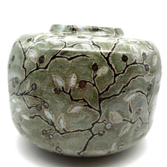 Studio Art Pottery Green Stoneware Tree Branch Leaves Centerpiece Vase Signed