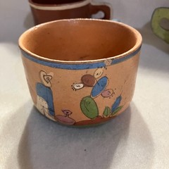 Vintage Mexican Tlaquepaque Pottery Mug Set of 4 Folk Art Style