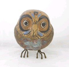 4″ Blazquez Mexico Vintage Folk Art Brass Pottery Owl Sculpture Figurine
