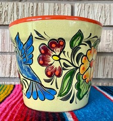Lg Mexican Ceramic Flower Pot Planter Folk Art Pottery Handmade Talavera M#15