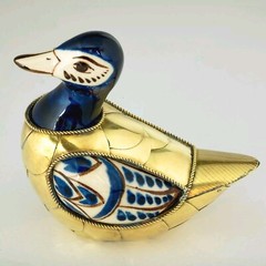 Duck Figurine VTG from Tonala Mexico Ceramic and Brass 4 Inches Tall Good Cond.
