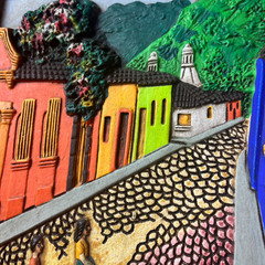 Vintage Latin American Folk Art Relief – Hand Painted Clay Wall Hanging Colorful