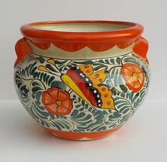 MEXICAN TALAVERA POTTERY BEAN POT STYLE PLANTER 11 1/2″ DIAMETER
