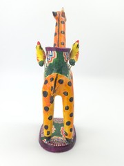 Vintage Mexican Folk Art Candle Holder Handmade Giraffe Birds Clay Pottery Large