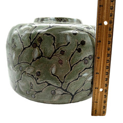 Studio Art Pottery Green Stoneware Tree Branch Leaves Centerpiece Vase Signed