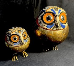 Vintage Brass Ceramic Owl Alexander Blazquez Mid Century MCM Signed Pair